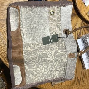 Brown multi fabric weekender